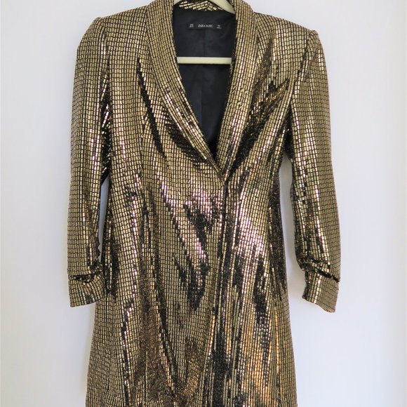 Gold Zara dress / blazer with gold sticker / shiny material - Picture 2 of 10